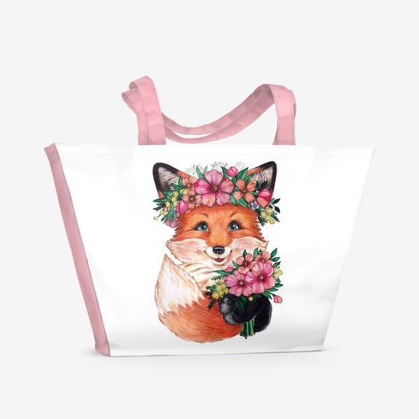 Пляжная сумка «Лиса с цветами»