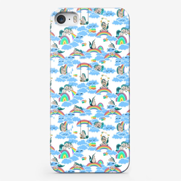 Чехол iPhone «Паттерн единороге в облаках на радуге»
