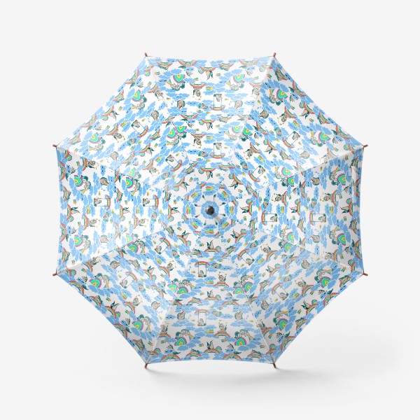 Зонт «Паттерн единороге в облаках на радуге»