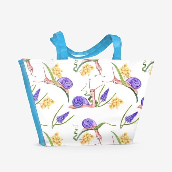 Пляжная сумка «Акварель Лето, улитки, цветы. Бесшовный рисунок.»