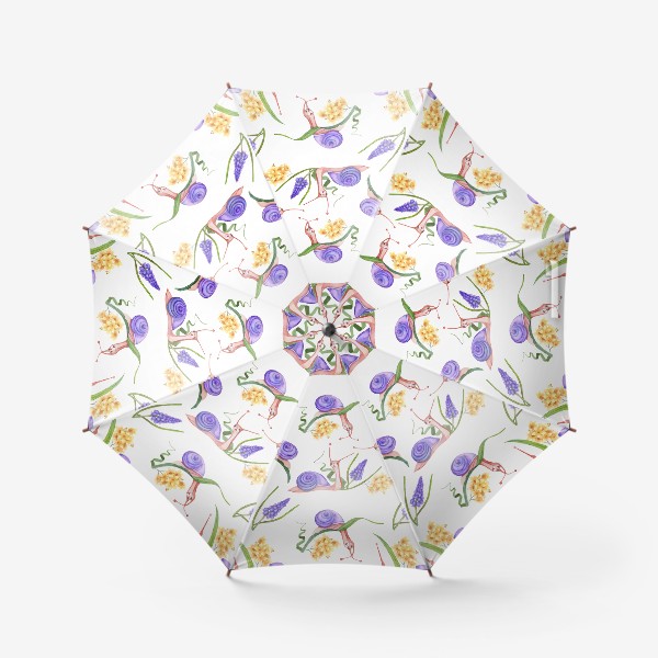 Зонт «Акварель Лето, улитки, цветы. Бесшовный рисунок.»