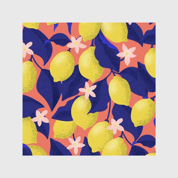 Шторы «Лимоны с синими листьями»