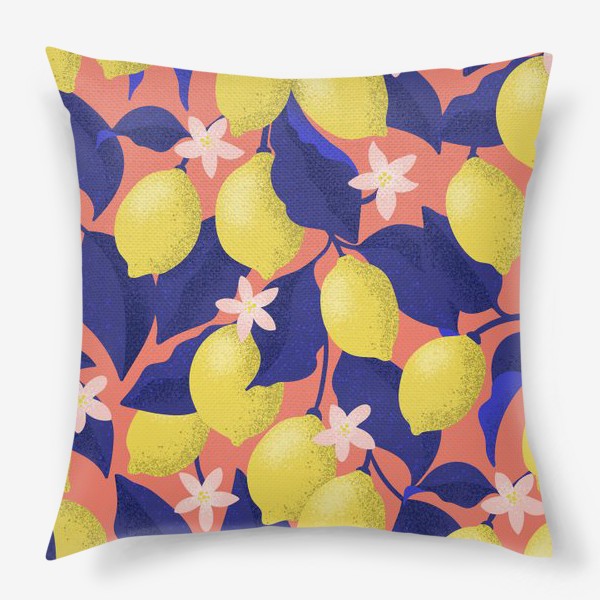 Подушка «Лимоны с синими листьями»