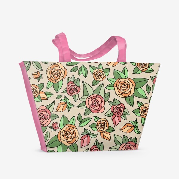 Пляжная сумка «Розы на бежевом фоне»