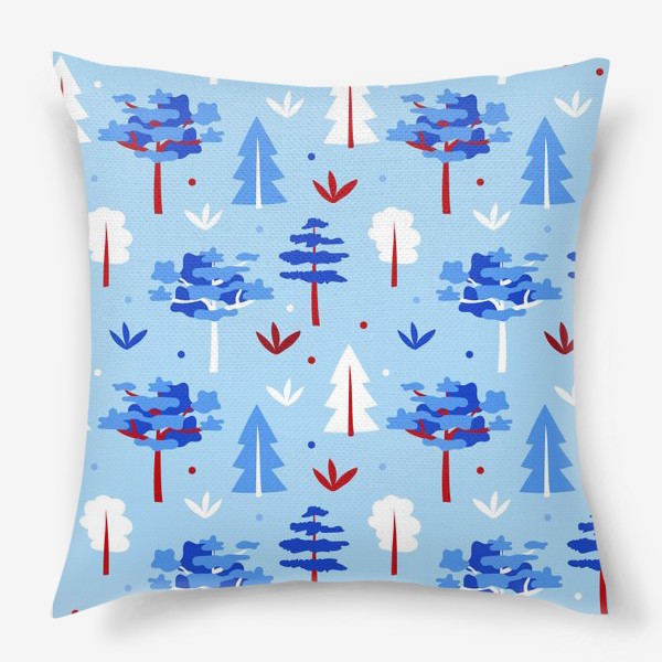 Подушка «Зимний лес. Голубой узор»