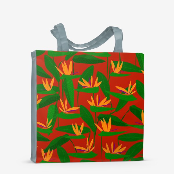 Сумка-шоппер «экзотические цветы на красном»