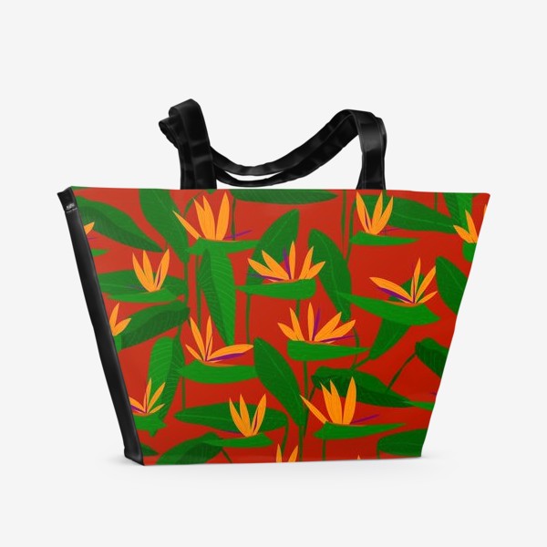 Пляжная сумка &laquo;экзотические цветы на красном&raquo;