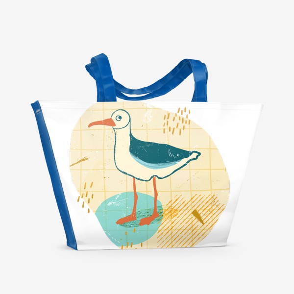 Пляжная сумка «Чайка на абстрактном клетчатом фоне. Лето!»