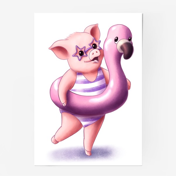 Постер «Свинка с фламинго»