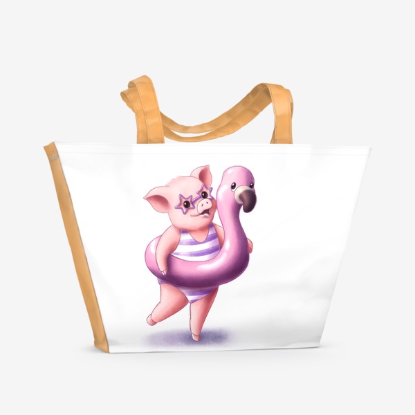 Пляжная сумка «Свинка с фламинго»