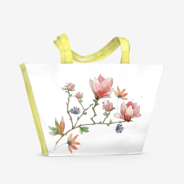 Пляжная сумка «Акварельные цветы на ветке. Летний принт.»