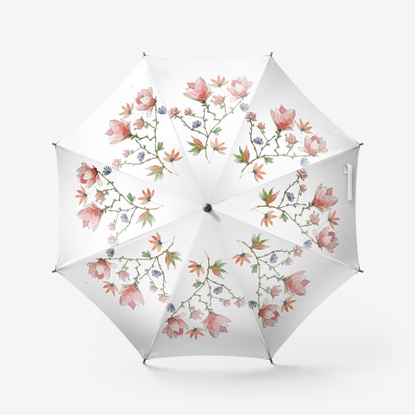 Зонт «Акварельные цветы на ветке. Летний принт.»