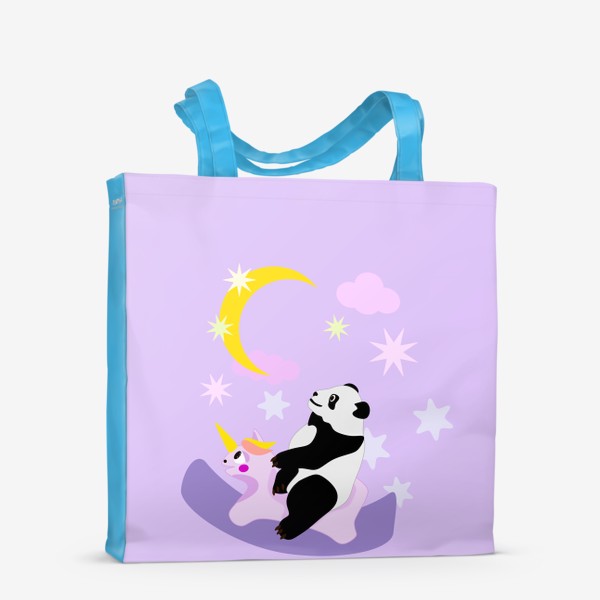 Сумка-шоппер «Панда на лошадке сиреневый фон»