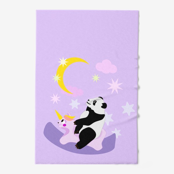 Полотенце «Панда на лошадке сиреневый фон»