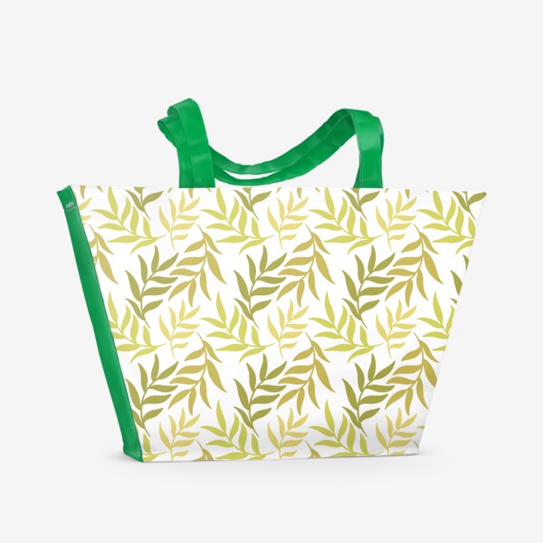 Пляжная сумка &laquo;Нежный ботанический паттерн с веточками на белом фоне&raquo;