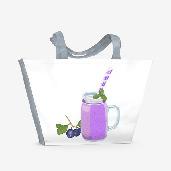 Пляжная сумка &laquo;Коктейль с черникой, фиолетовый смузи&raquo;