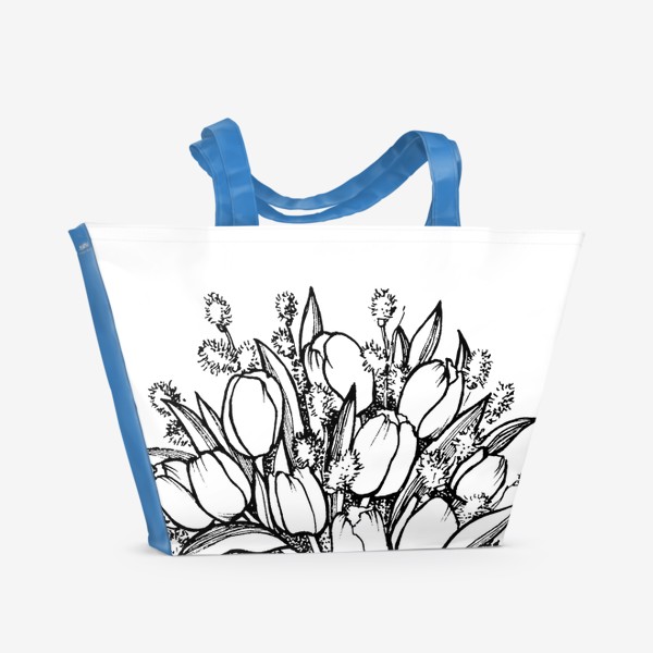 Пляжная сумка «Букет с тюльпанами. Графика»