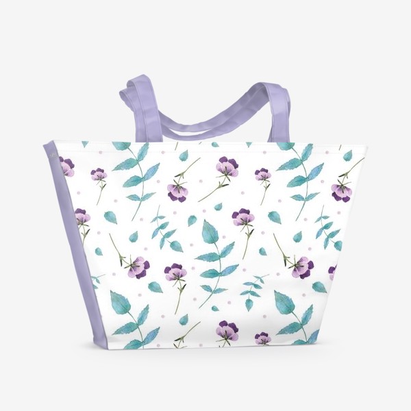 Пляжная сумка «Орнамент из голубых и фиолетовых цветов»