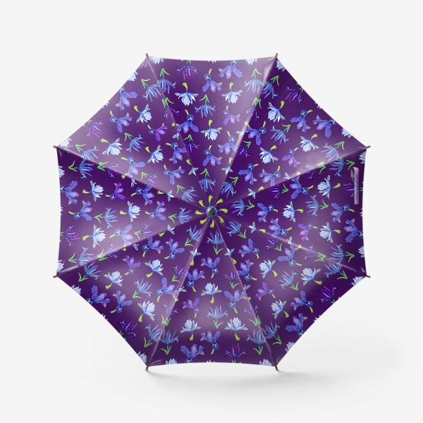 Зонт «Ирисы, паттерн на фиолетовом фоне»