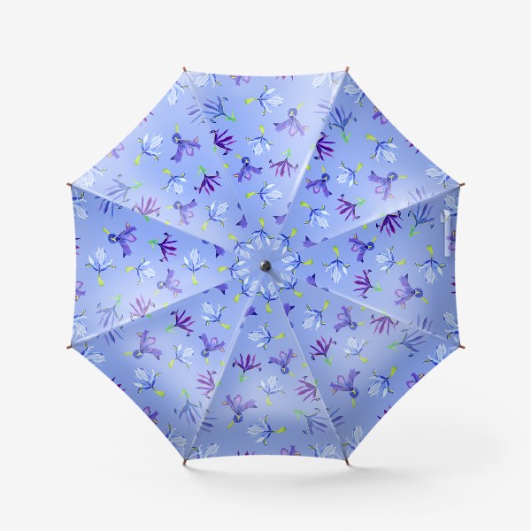 Зонт «Ирисы, паттерн на голубом фоне»