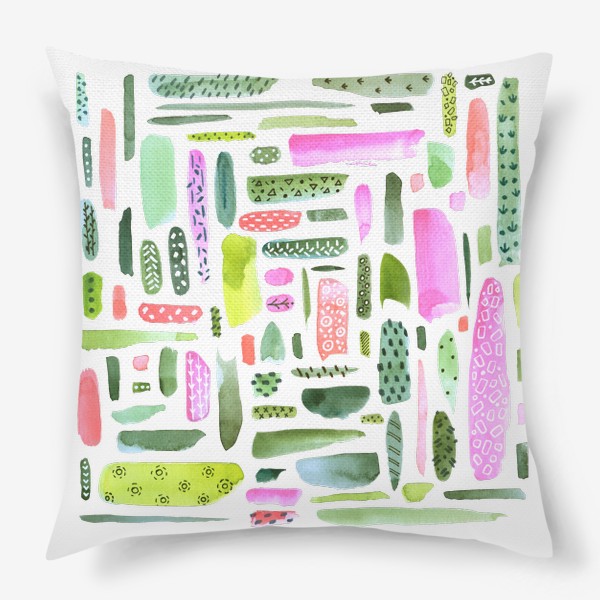 Подушка «Акварельный абстрактный принт. Зелено-розовая гамма»