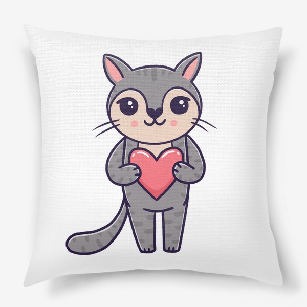 Подушка «Милый серый котик с сердечком. Любовь»