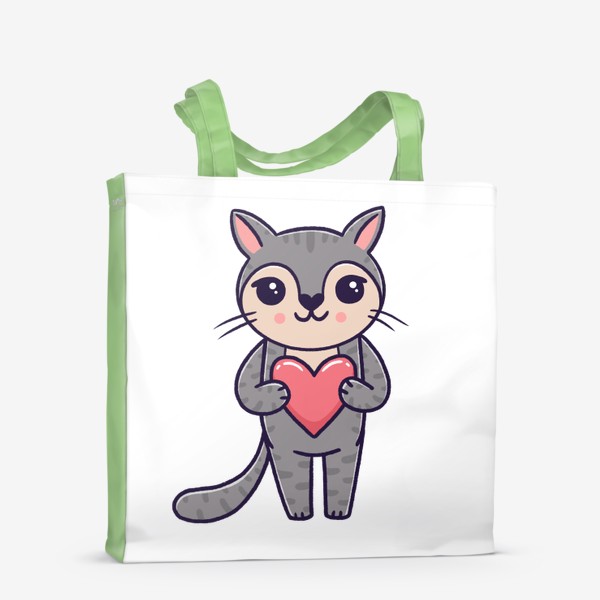 Сумка-шоппер «Милый серый котик с сердечком. Любовь»