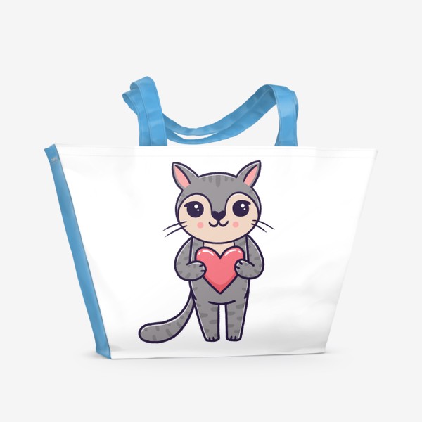 Пляжная сумка «Милый серый котик с сердечком. Любовь»