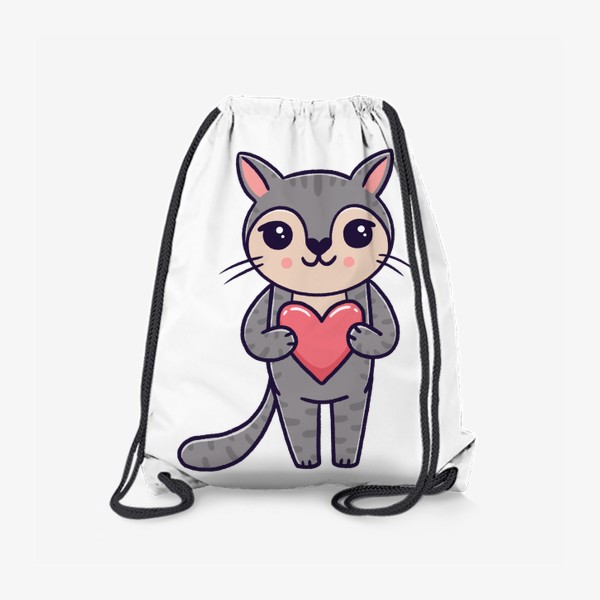 Рюкзак «Милый серый котик с сердечком. Любовь»