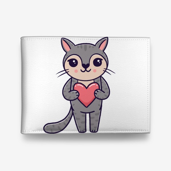Кошелек «Милый серый котик с сердечком. Любовь»