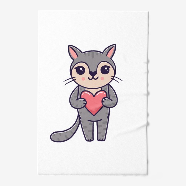 Полотенце «Милый серый котик с сердечком. Любовь»