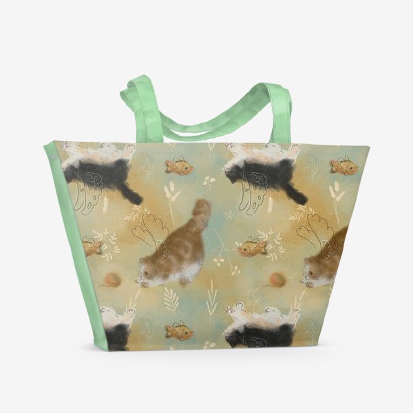 Пляжная сумка «Играющие котики. Котики с рыбками.»
