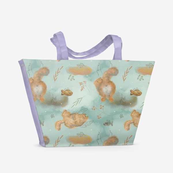 Пляжная сумка «Котики и рыбки. Паттерн с текстурой.»