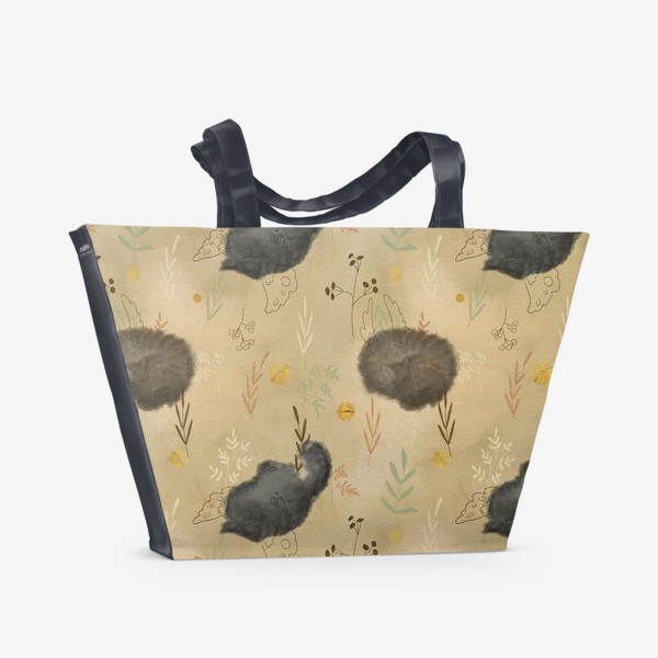 Пляжная сумка «Спящие котики. Растения. Паттерн с текстурой.»