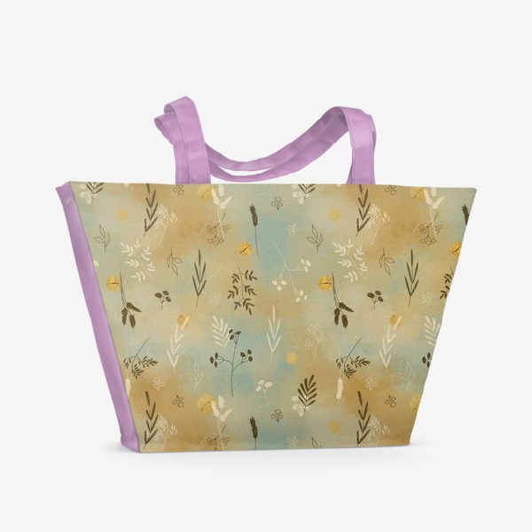 Пляжная сумка «Растения. Веточки. Золотые элементы. »