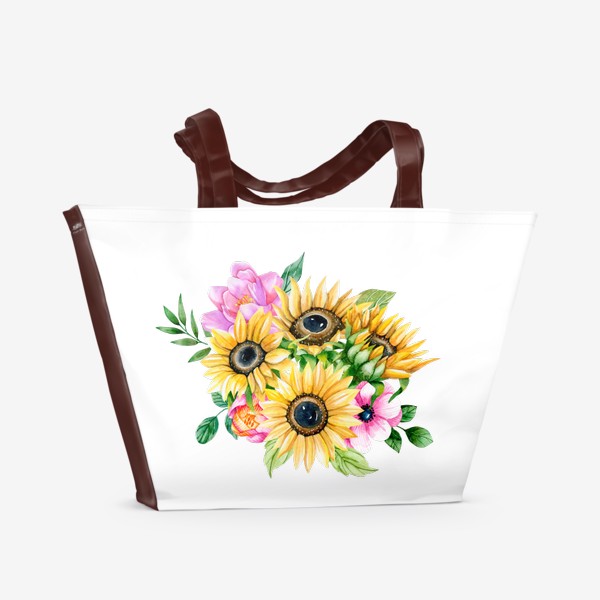 Пляжная сумка «Подсолнухи и цветы»