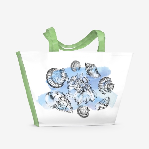 Пляжная сумка «Ракушки на голубом фоне»