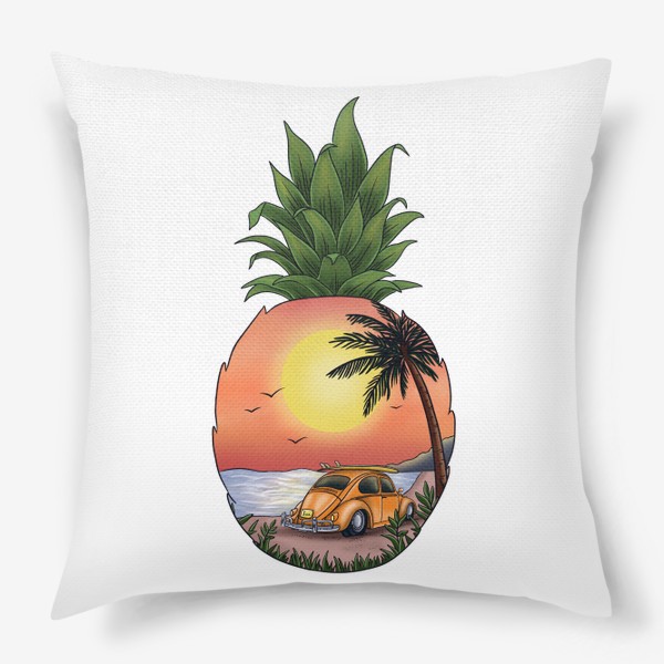 Подушка «Закат на пляже (море, машина, пальма)»