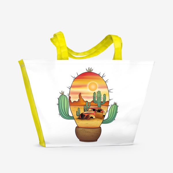 Пляжная сумка «Пустыня (кактусы, машина)»
