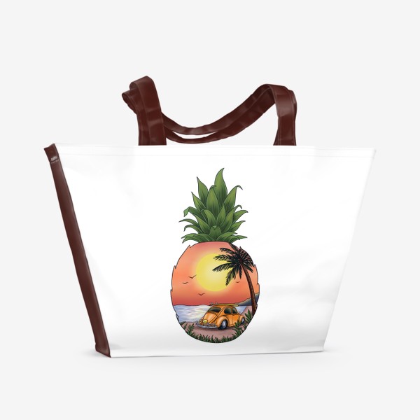 Пляжная сумка «Закат на пляже (море, машина, пальма)»