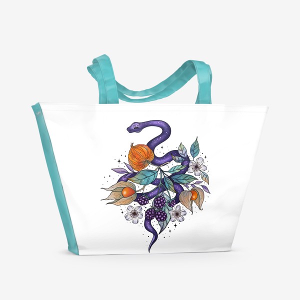 Пляжная сумка «Змея с ежевикой и физалисом»