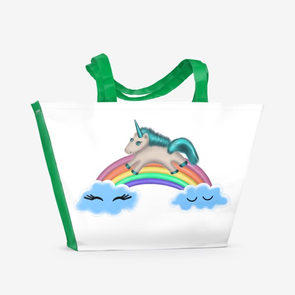 Пляжная сумка «Единорог бегущий по радуге»