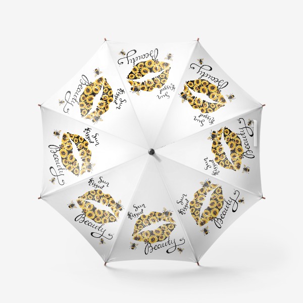 Зонт «Поцелованная солнцем красавица. Губы с акварельными подсолнухами и пчёлами»