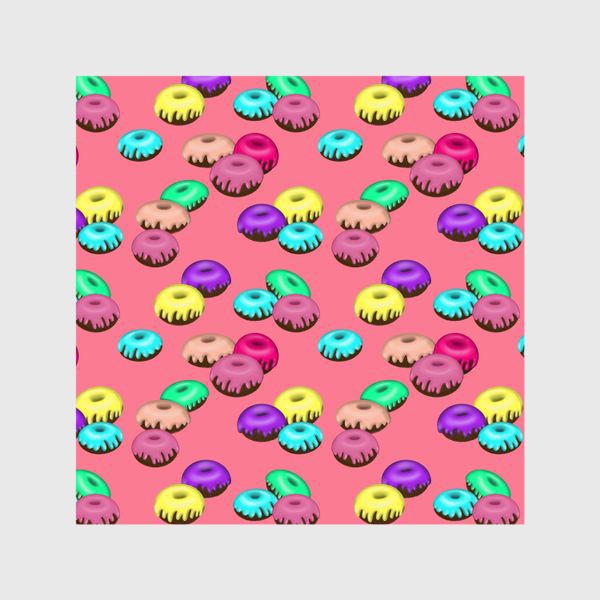 Шторы «Паттерн разноцветные пончики на розовом фоне»