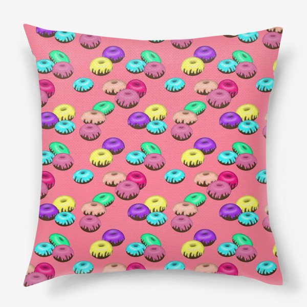 Подушка «Паттерн разноцветные пончики на розовом фоне»