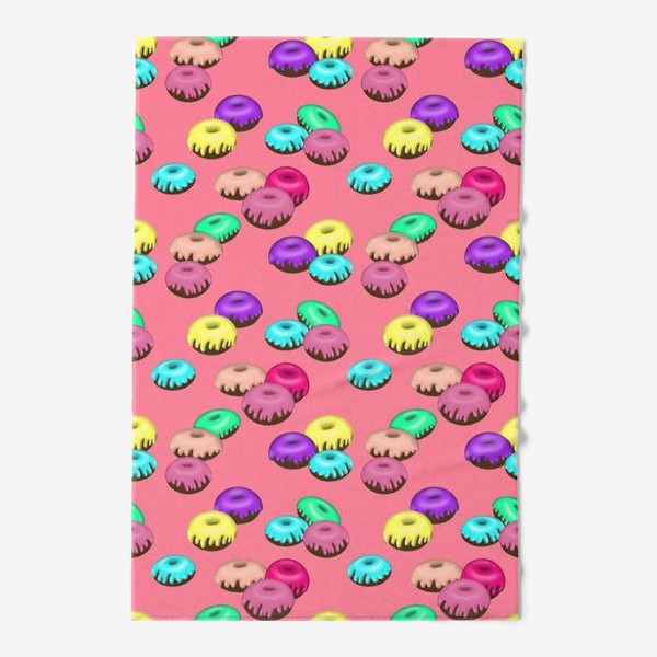 Полотенце «Паттерн разноцветные пончики на розовом фоне»