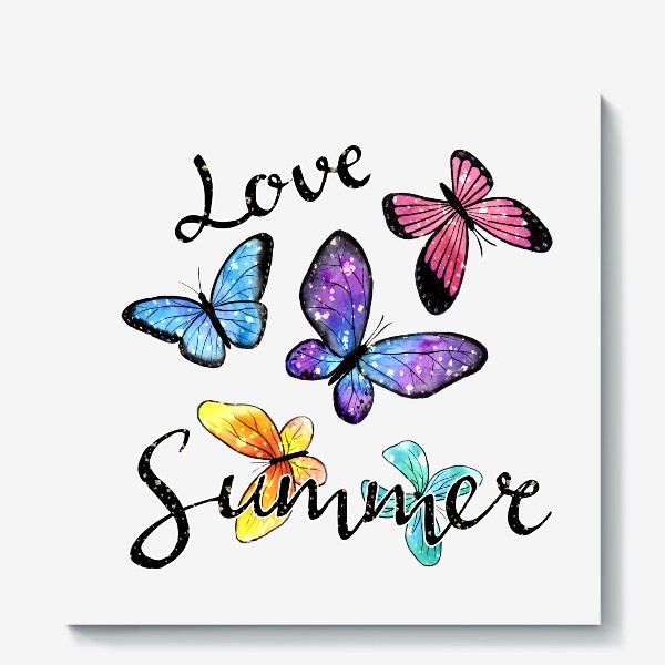 Холст «Акварельные бабочки "Люблю лето!"»