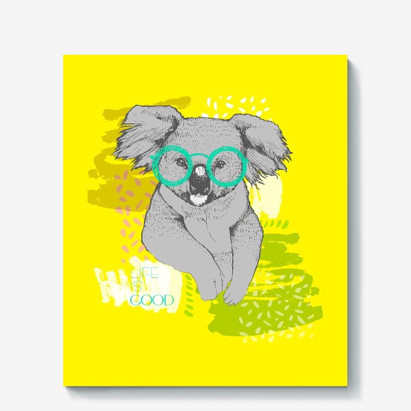 Холст «Прикольная коала на желтом фоне. Life is good»