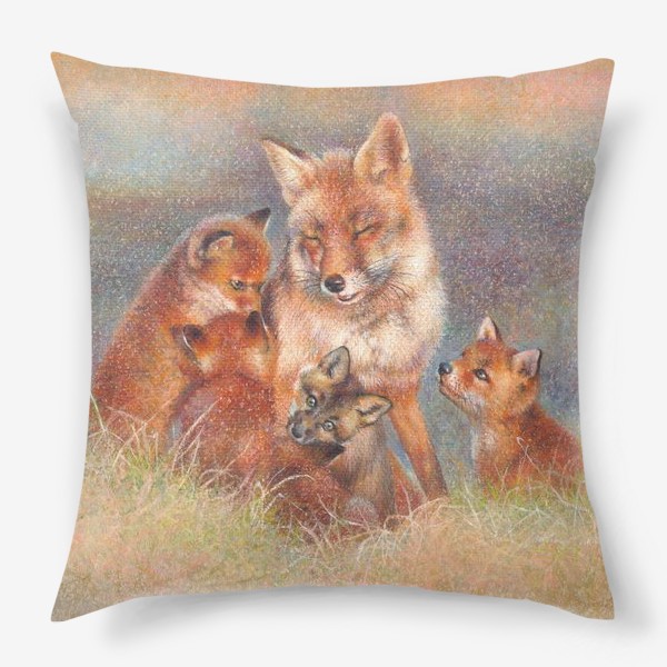 Подушка «Лисята, лисички, рыжая семья»