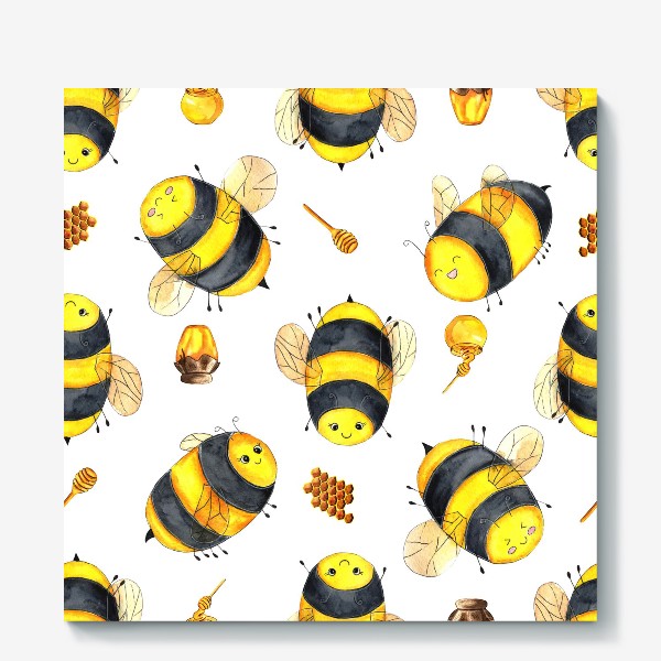 Холст «Милые пчёлки бесшовный узор»